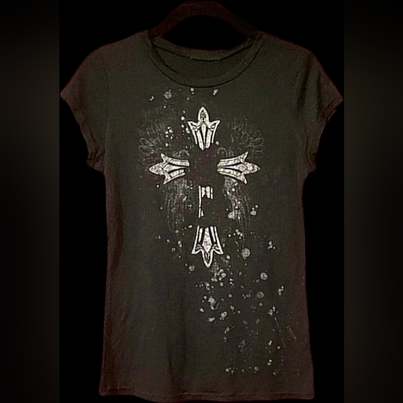Vtg Y2K abbey dawn blk gothic cross metal red blood spatter mallgoth shirt L - Picture 14 of 17